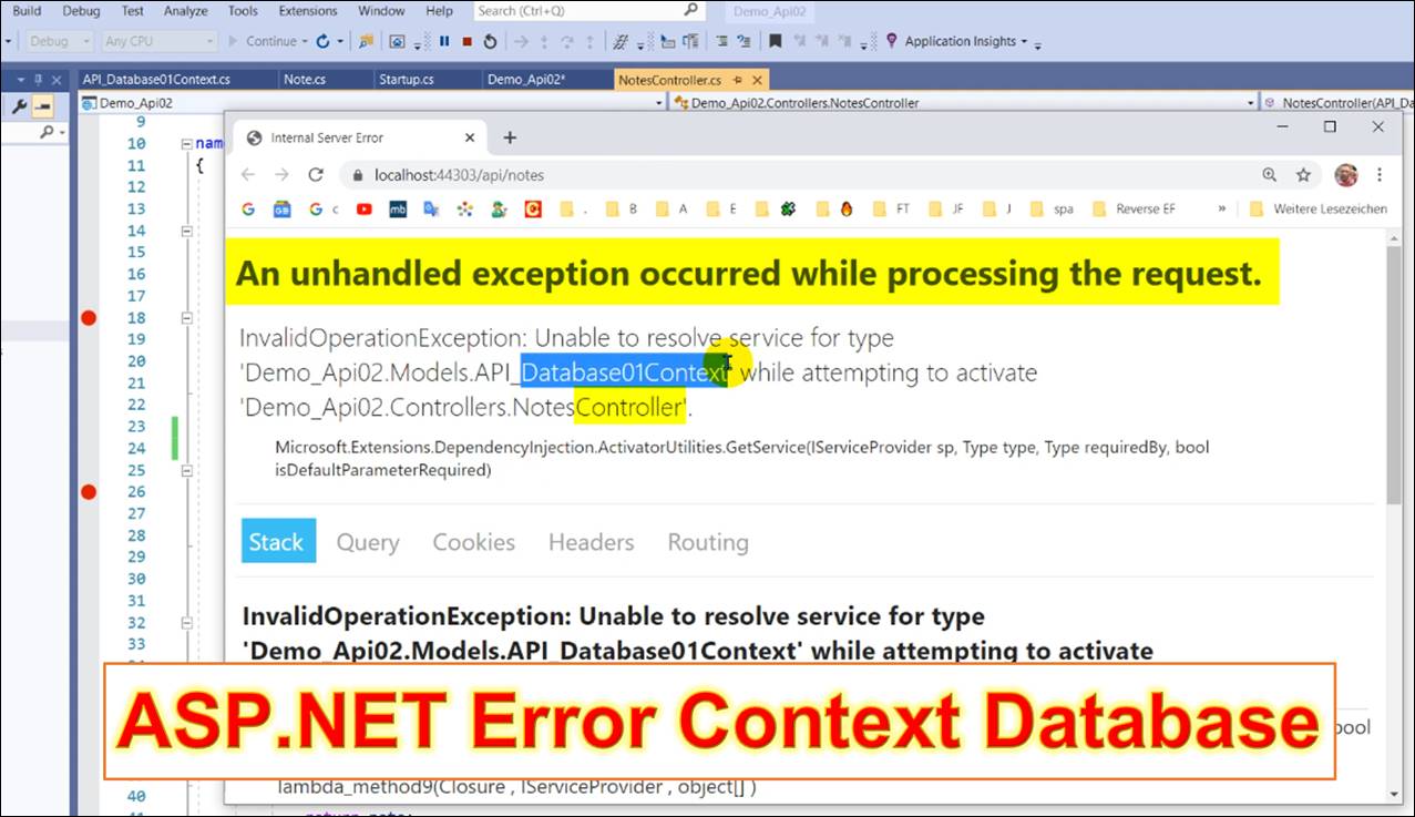 ASP An Unhandled Exception Occurred While Processing The Request Unable To Resolve Service For